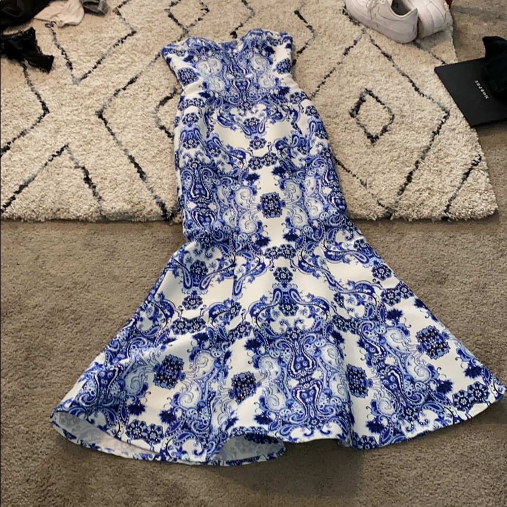 Terani Couture Blue and White Prom Dress